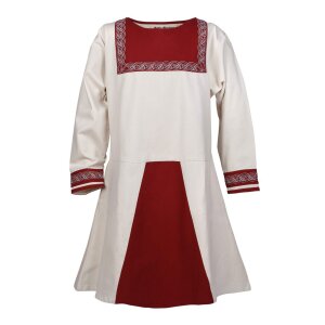 Viking tunic Halvar with embroidery made of cotton, natural/red