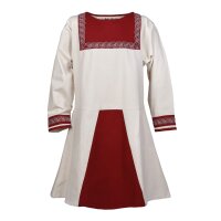 Viking tunic Halvar with embroidery made of cotton, natural/red