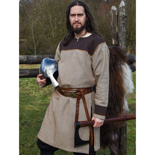 Viking Tunic Ove with Herringbone Pattern, brown