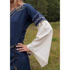 High medieval dress Alvina with trumpet sleeves blue/natural white