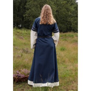 High medieval dress Alvina with trumpet sleeves blue/natural white