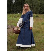 High medieval dress Alvina with trumpet sleeves blue/natural white