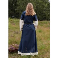 High medieval dress Alvina with trumpet sleeves blue/natural white