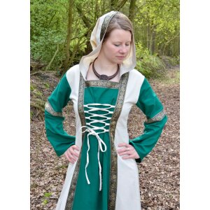 Fantasy-Medieval dress Eleanor with hood green / natural white